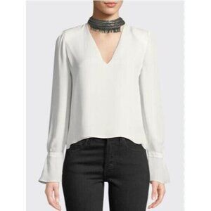 Ramy Brook Annete Embellished Silk Bell-Sleeve Top Blouse SZ S New - Defects